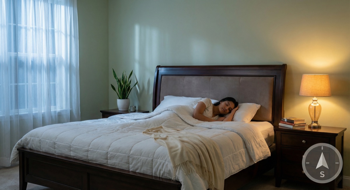 VastuAgent illustration about sleeping direction and bedroom planning