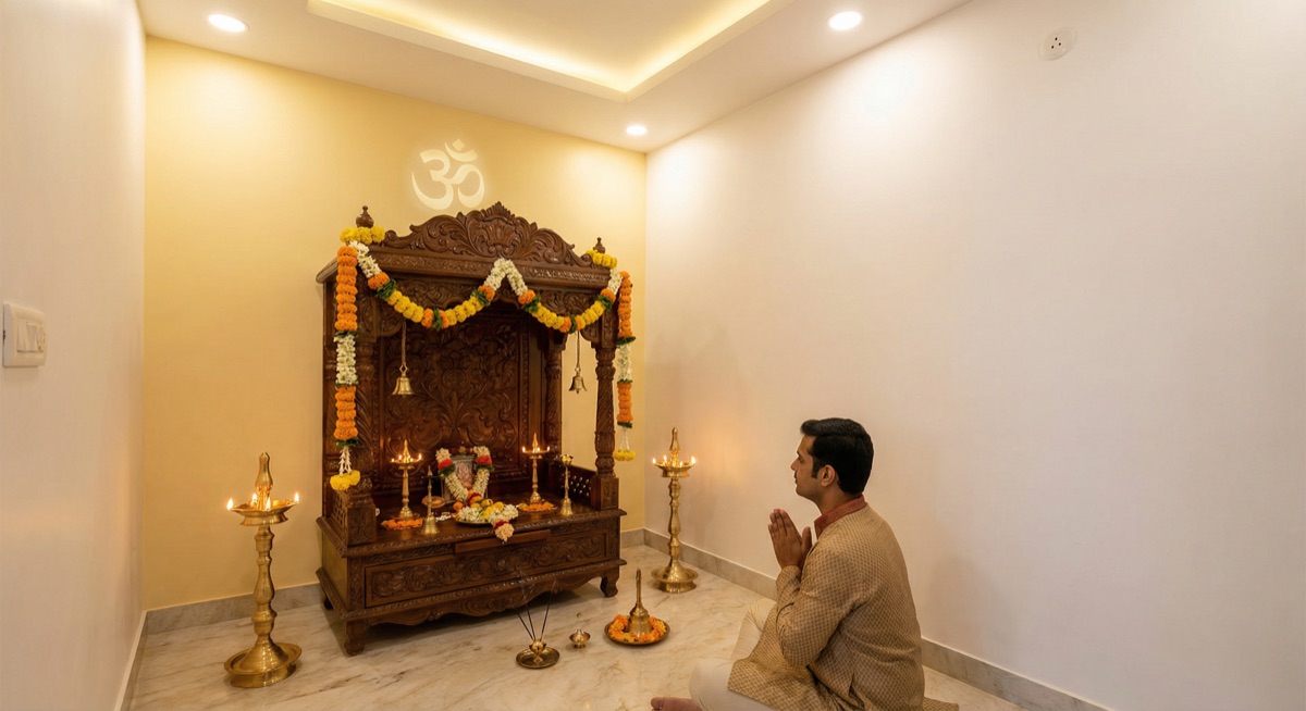 Home prayer space with an altar and room to sit for worship